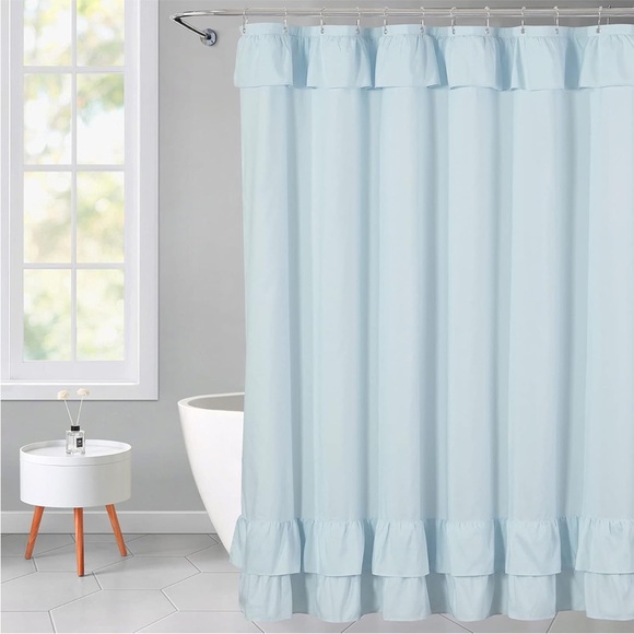 Elegant Light Blue Ruffled Shower Curtain - Picture 1 of 7
